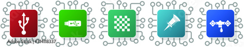 Set of electronic, usb, pin, faucet, data and computer icons for webdesign and mobile applications, cpu, chip concept vector illustration
