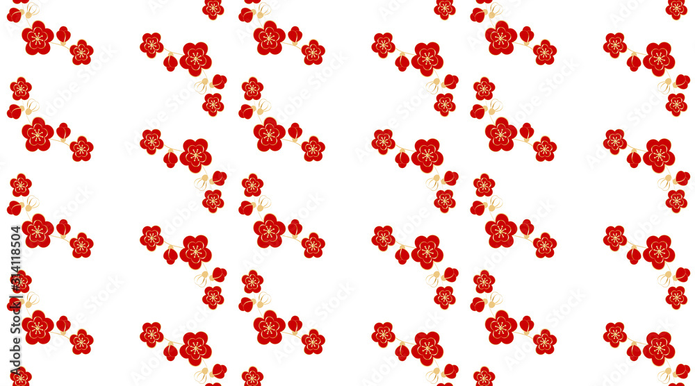Seamless chinese pattern, oriental background for new year. Sakura branches. Vector illustration Seamless chinese pattern, oriental background for new year. Sakura branches. Vector illustration