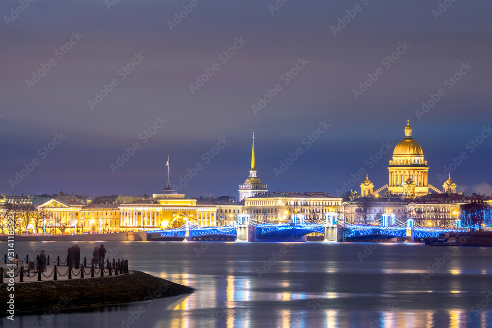 View of the Admiralty Embankment in St. Petersburg, Russia