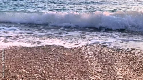 Waves of the Mediterranean Sea. Slow motion footage. Summer vacation concept