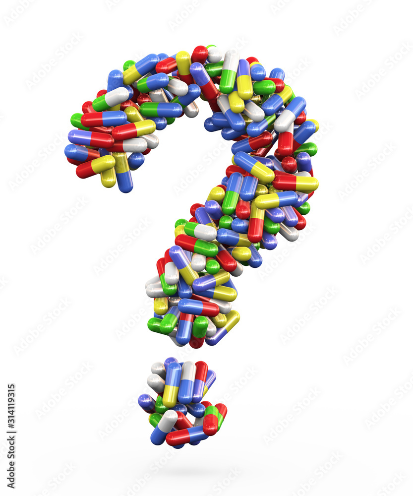 3d colorful capsules question mark