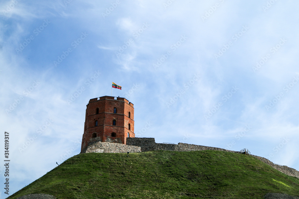 One of the sights in Vilnius in Lithuania. The Gediminas castle with its tower. 