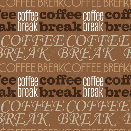 Coffee seamless pattern design. Decorate text in brown colors.