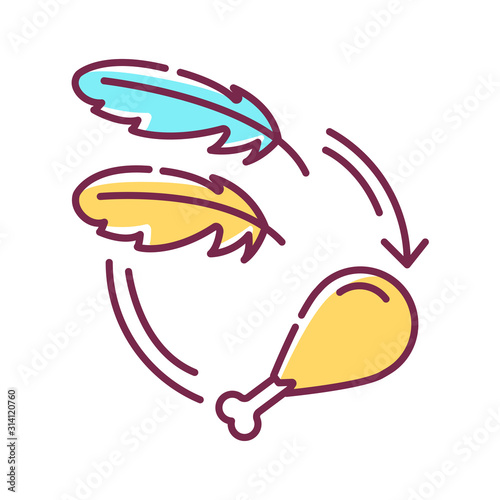 Making meat from dna feathers color line icon. The process of creating meat from dna feathers. Biotechnology and bioengineering. Pictogram for web page, mobile app, promo. Editable stroke.