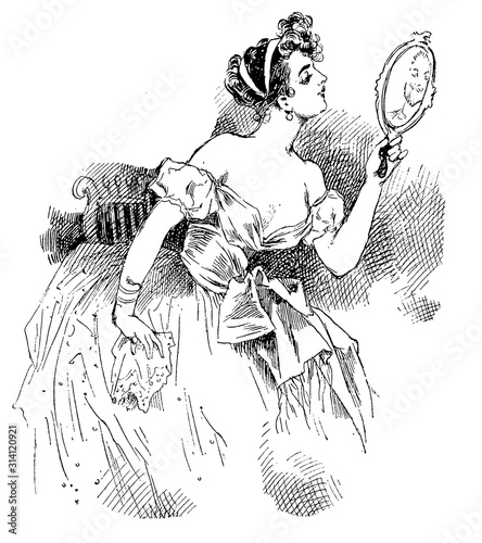 Fényképezés French humor and caricature: young attractive woman fancy dressed for a party lo