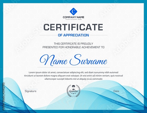 Certificate. Template diploma currency border. Award background Gift voucher. 