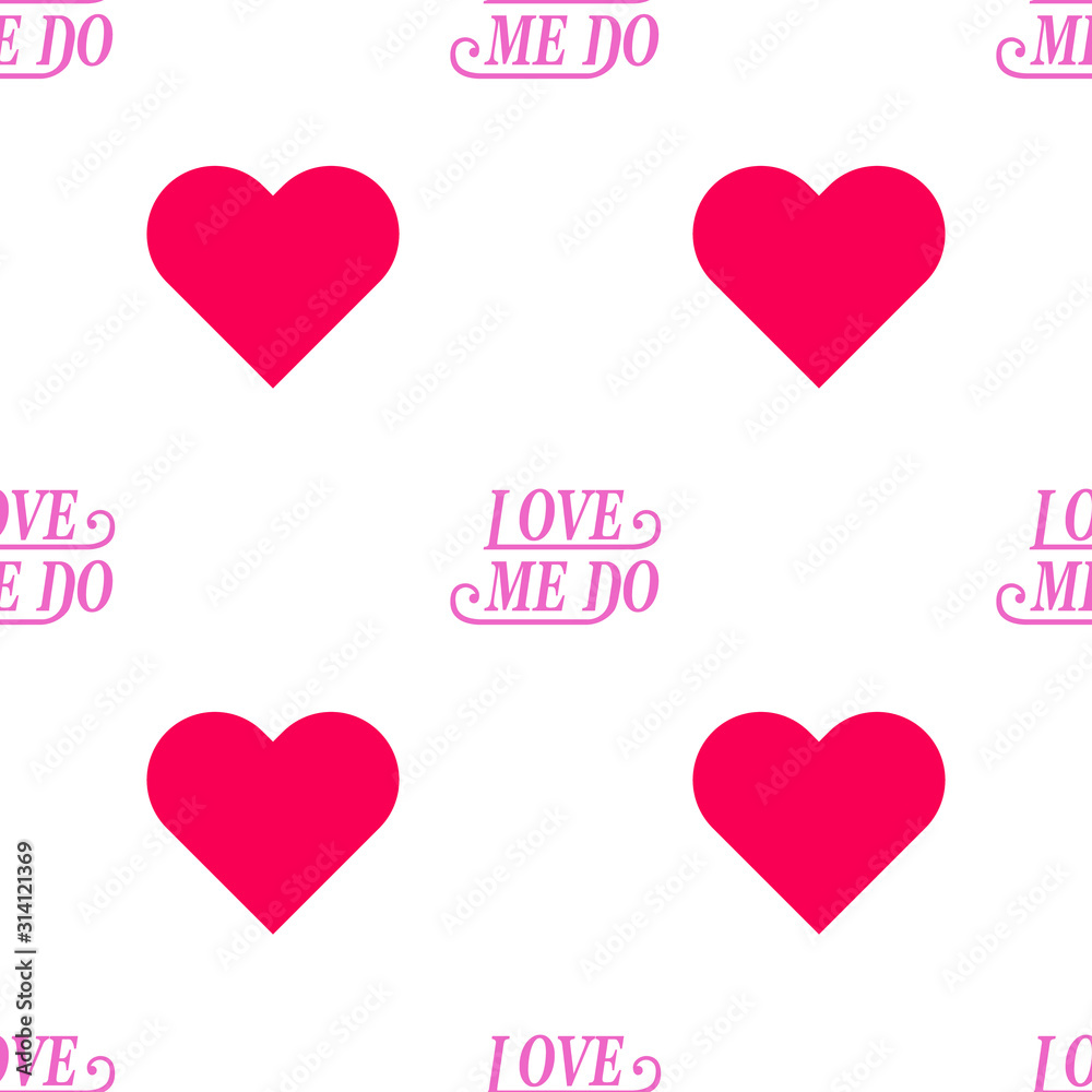 Valentines Day holiday pattern. Heart shape with text. Vector illustration.