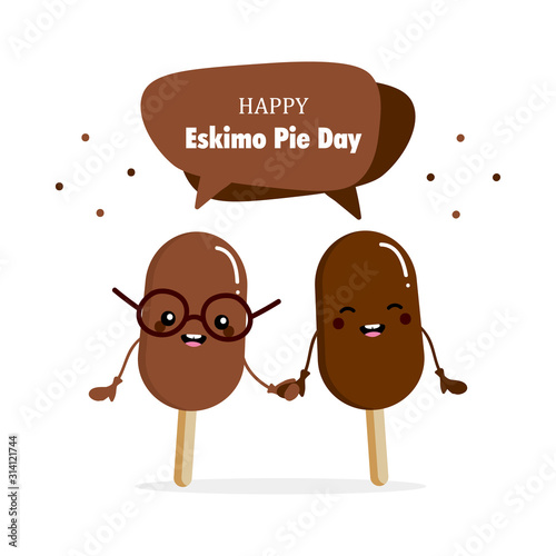 International Eskimo Pie Day greeting card with couple of cute cartoon eskimo pie characters.