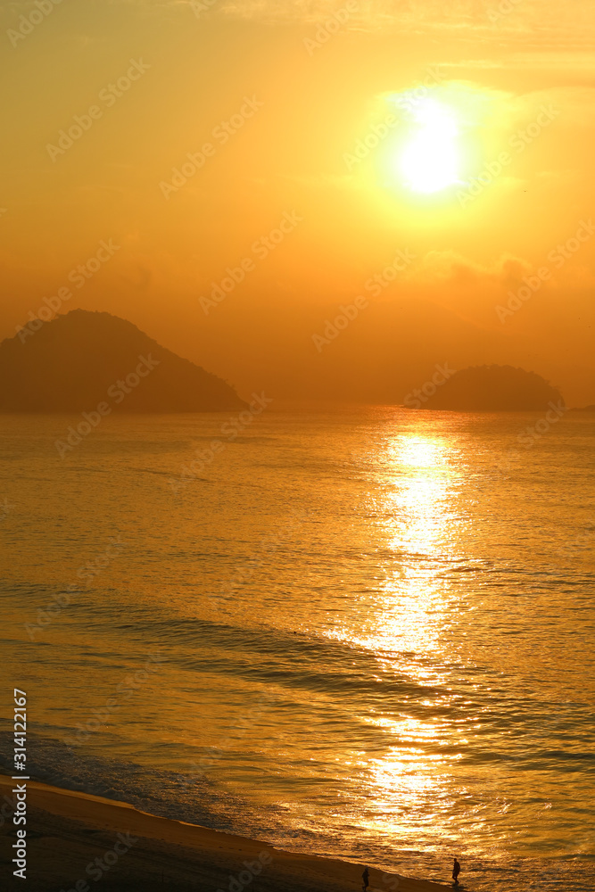 Sunrise over the Atlantic ocean View from Copacabana beach, Rio de Janeiro, Brazil