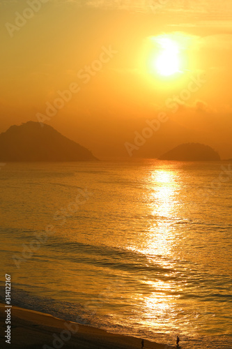 Sunrise over the Atlantic ocean View from Copacabana beach, Rio de Janeiro, Brazil