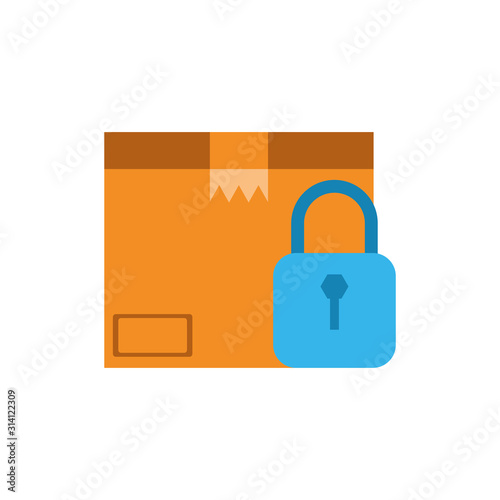 Isolated delivery box and padlock vector design