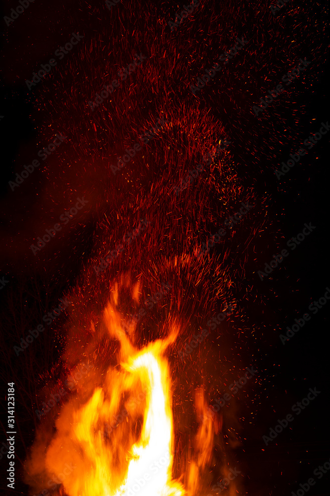 huge flames and sparks from burning trees huge flames and sparks from burning trees