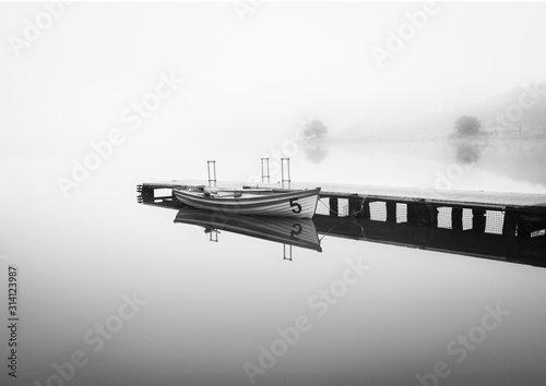 boat jetty lake mist five