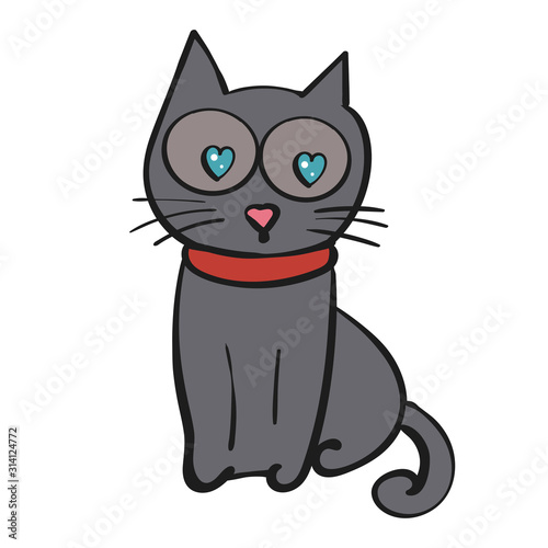 Fototapeta Naklejka Na Ścianę i Meble -  Pet cat with hearts in the eyes. Vector illustration, illustration isolated.
