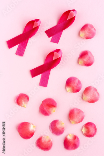 Pink ribbon on a colored background. Cancer