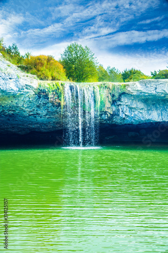 Beautiful waterfall Zarecki Krov on Pazincica River, stone cascades near Pazin in Istria, Croatia photo