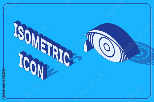 Isometric Reddish eye due to viral, bacterial or allergic conjunctivitis icon isolated on blue background. Vector Illustration