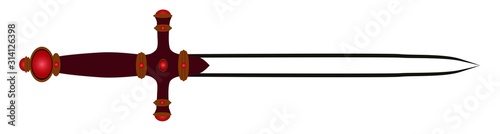 gryffindor sword on a white background. The weapon is cold. Handle adorned with precious stones. Vector illustration.