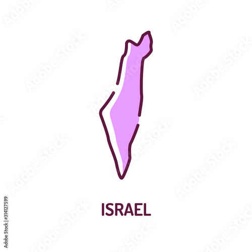 Israel map color line icon. Border of the country. Pictogram for web page, mobile app, promo. UI UX GUI design element. Editable stroke.