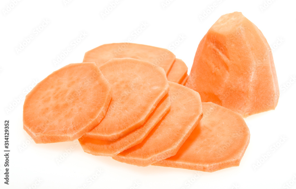 slices of sweet potato isolated on white background slices of sweet potato isolated on white background