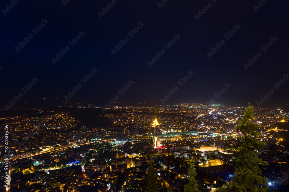 Aerial night view at Tbilisi, Georgia