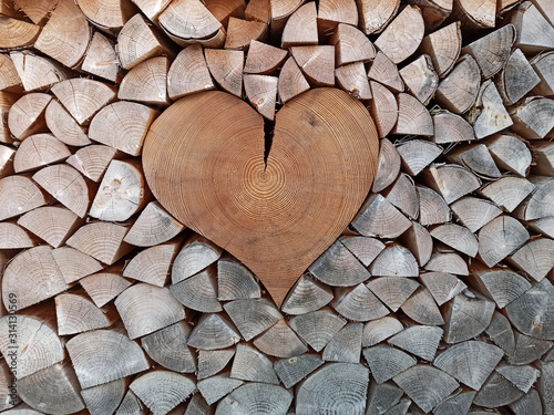 Wooden heart sign in a fire...