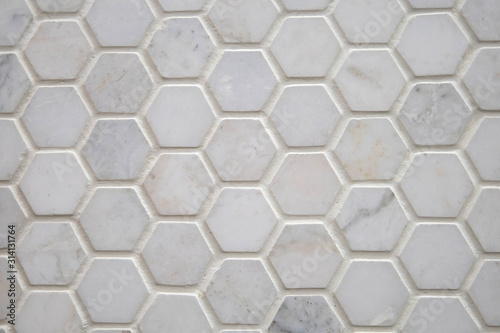Konstfotografi Seamless pattern hex hexagon polished Carrera Italian Marble tile options for ho