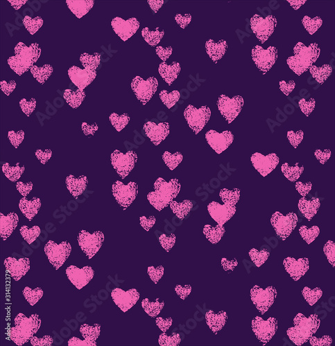 Pattern with pink heart on the violet background.