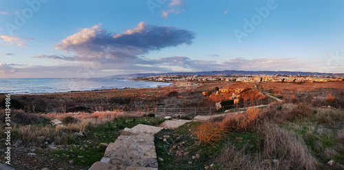 Panorama at sunset with a view of the city of Paphos