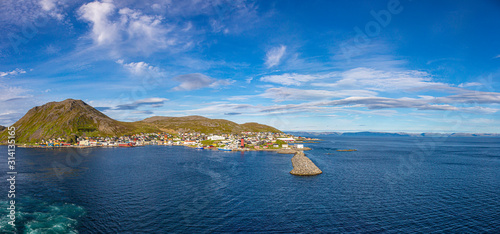 Panoramic picture of isolated Norwegian village of Honningsvag close to north cape in summer photo