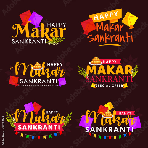 Vector illustration Makar Sankranti element set.