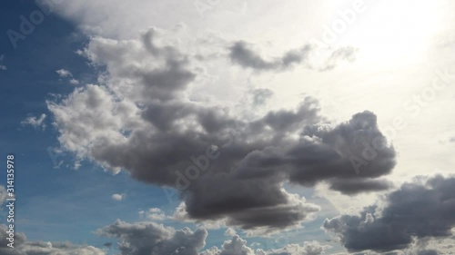 time lapse dark clouds and the sky is full of fluffy clouds.