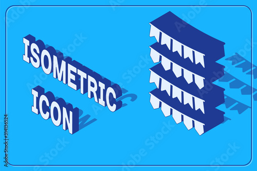 Isometric Carnival garland with flags icon isolated on blue background. Party pennants for birthday celebration, festival and fair decoration. Vector Illustration