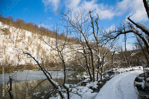 Plitvice lakes, national park in Croatia, winter landscape