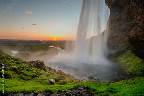 Beautiful Seljalandsfoss waterfall in Iceland during Sunset, Europe © Lukas Gojda