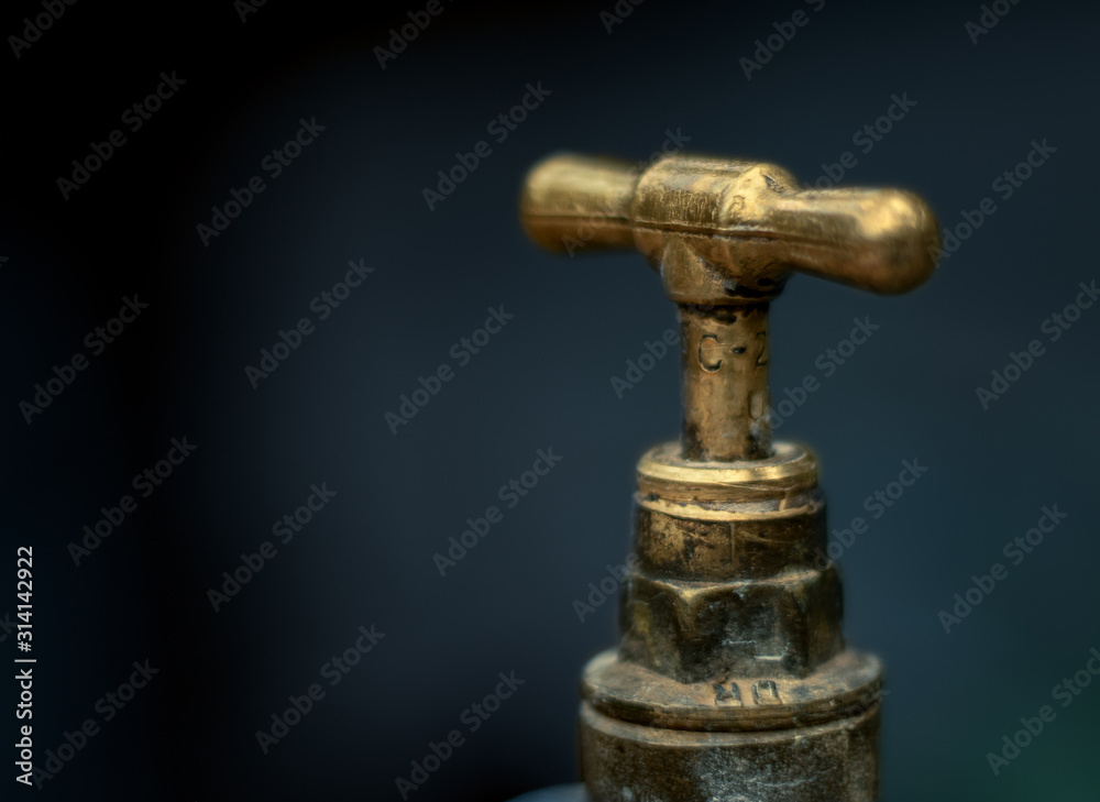 Photograph of an old bronze faucet handle. 