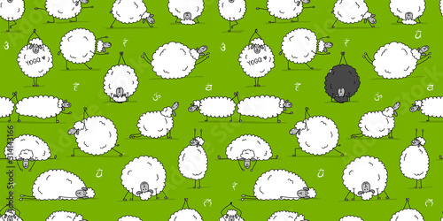 Funny sheep doing yoga, seamless pattern for your design