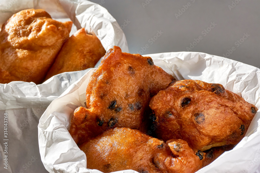 Typical dutch food commonly known as dutch doughnuts, dutchies or