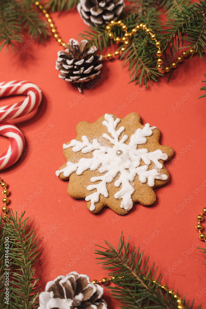 Gingerbread against Christmas background, Christmas mood Gingerbread against Christmas background, Christmas mood
