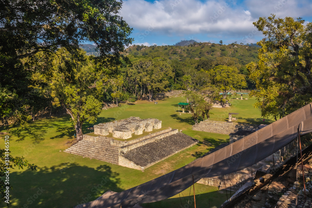 The game of hair seen from above in the temples of Copan Ruinas. Honduras
