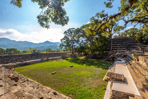 One of the courtyards in the temples of Copan Ruinas. Honduras
