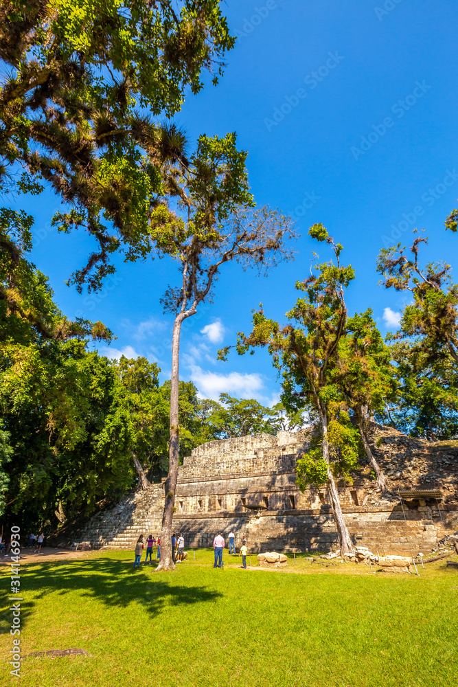 The Astronomical pyramid of Copan Ruinas seen from afar. Honduras
