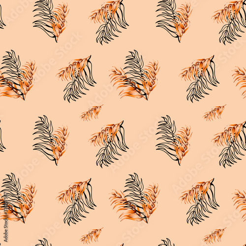 Digital flat illustration seamless pattern single exotic unusual orange-cute leaf. Print for cards  invitations  banners  fabrics.
