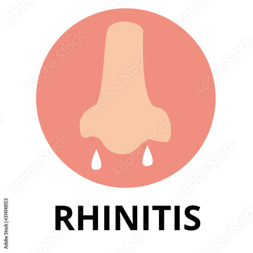 Nasal diseases. Rhinitis symptoms, treatment icon set. Medical infographic design. Sinusitis, sinus infection medical infographic design. In cartoon style.  Flat llustration symptoms icons
