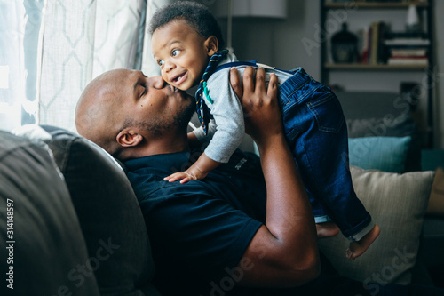 Father and son at home for Father's Day photo