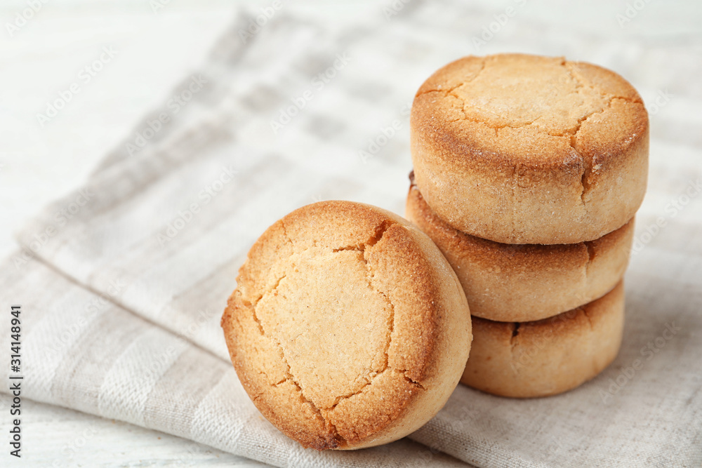 Sweet delicious butter cookies on napkin, closeup Sweet delicious butter cookies on napkin, closeup