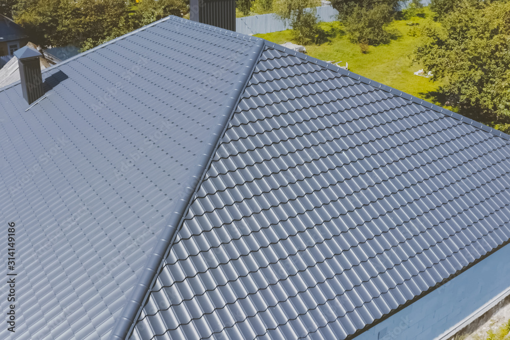 custom made wallpaper toronto digitalGray-blue metal roof tiles on the roof of the house. Corrugated