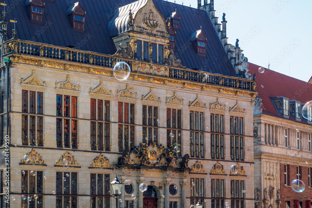 Soap bubbles in main square of Bremen, Germany