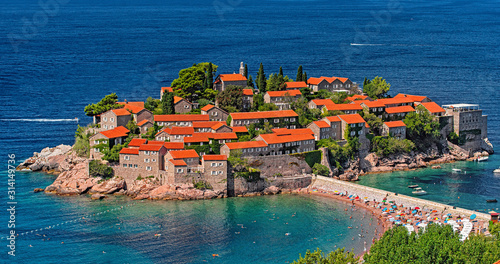 View on the old town of Sveti Stefan, Montenegro