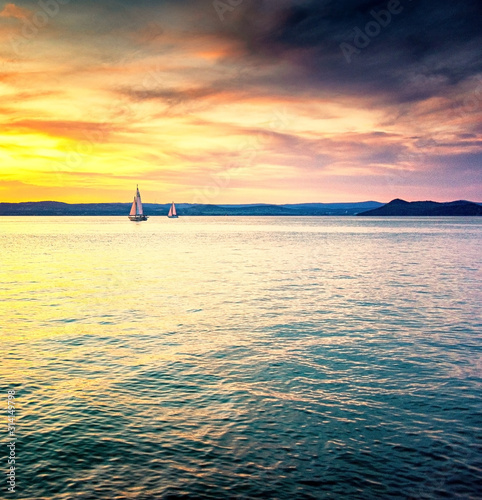 Sailboat on lake Balaton in...